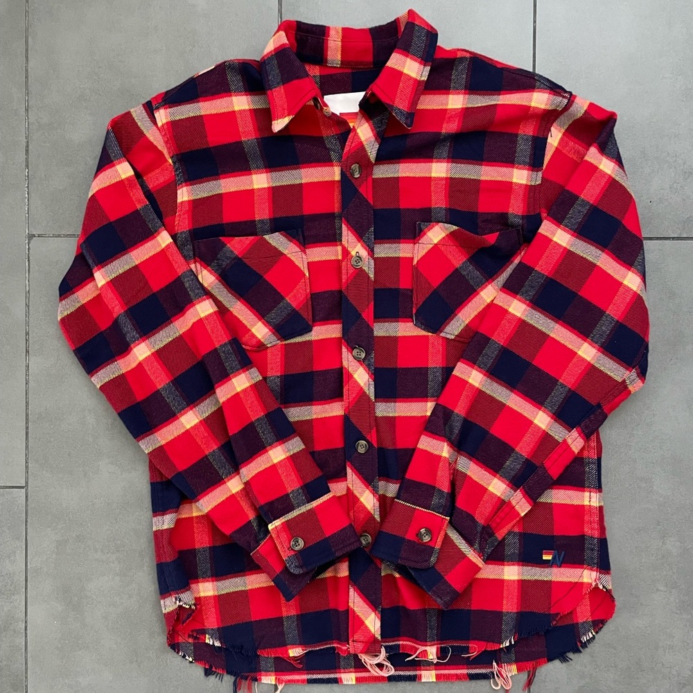 Aviator Nation Red Navy Plaid Button-Down Shirt